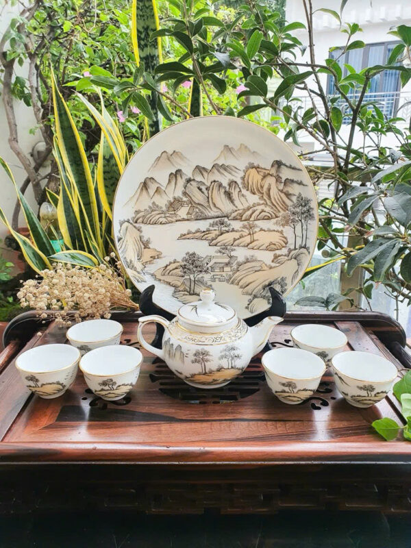 bộ ấm chén nhiều màu sơn thuỷ - Hình ảnh 2