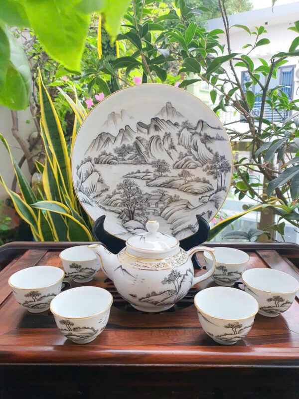 bộ ấm chén nhiều màu sơn thuỷ - Hình ảnh 5