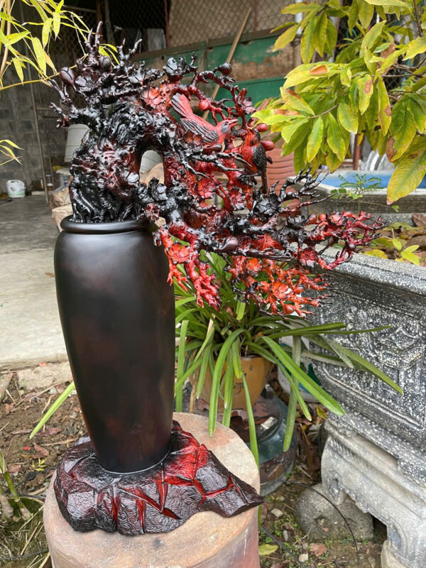 bình mai gỗ trắc đỏ đen - Hình ảnh 3