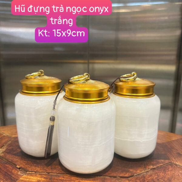 Hũ đựng trà ngọc onyx trắng - Hình ảnh 2