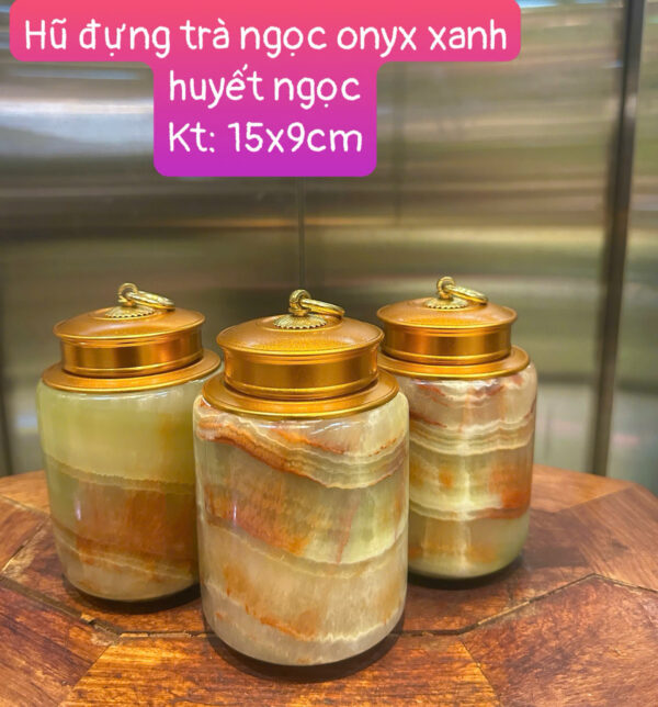 Hũ đựng trà ngọc onyx xanh huyết ngọc