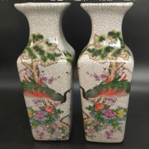 Cặp bình chim công men rạn