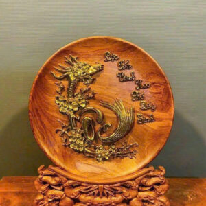 Tranh đĩa gỗ hương chữ Lộc giác vàng