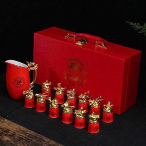 Bộ ấm chén gốm sứ bọc đồng mạ vàng