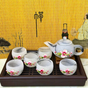 Ấm chén mã não vân mây xám