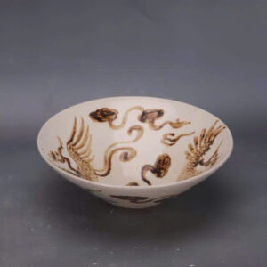 bát gốm sứ men trắng vẽ hoa nâu 