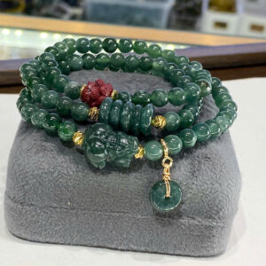 Vòng tay lam ngọc mix hoa sen + hồ ly chúa