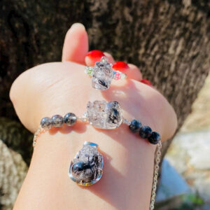 Set bạc tỳ hưu thiên lộc thạch anh tóc đen