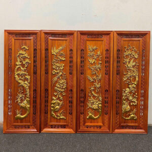 tranh tứ quý gỗ hương đỏ